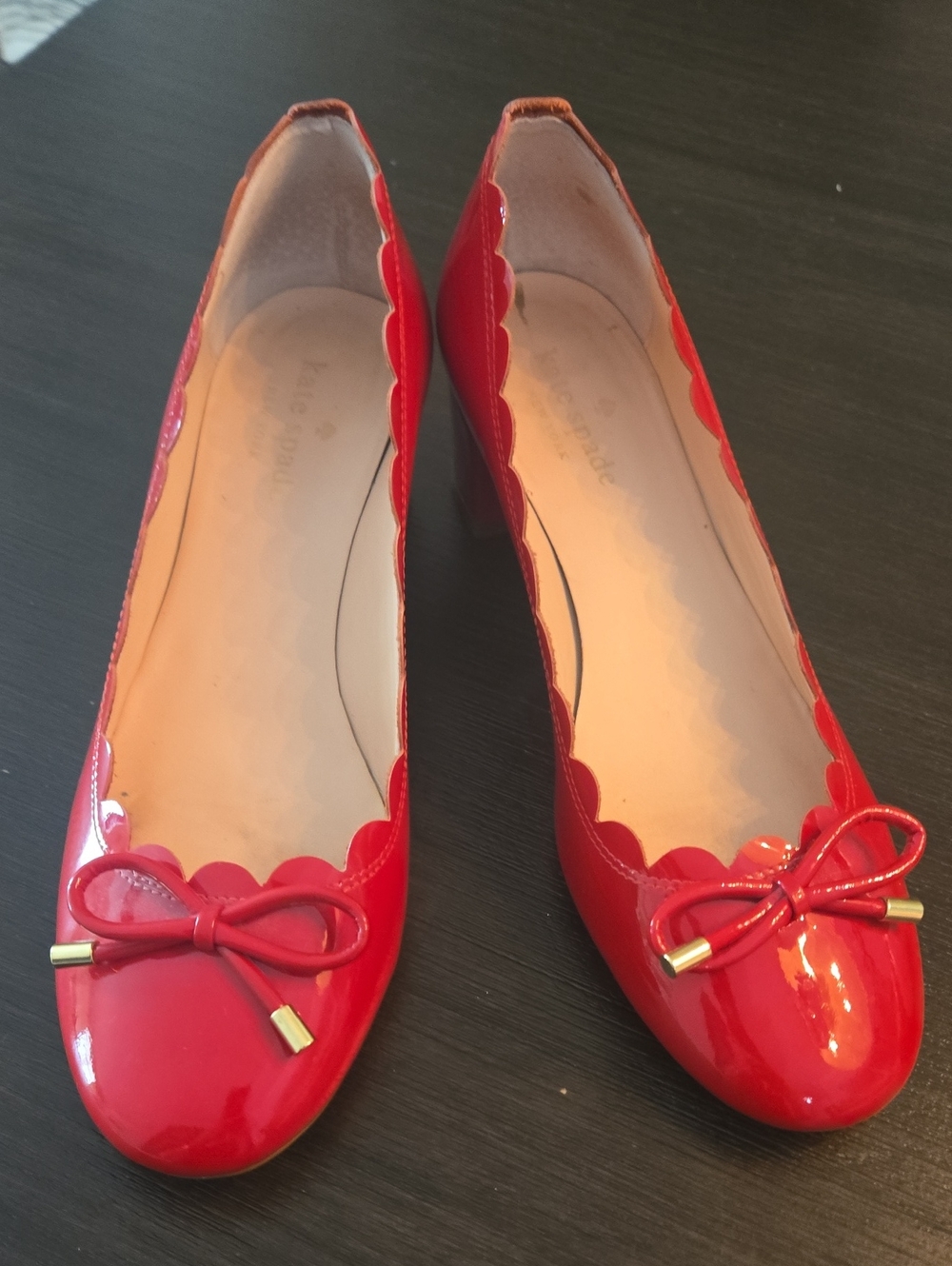 Red Patent Scallop Ballet Flats with Bow